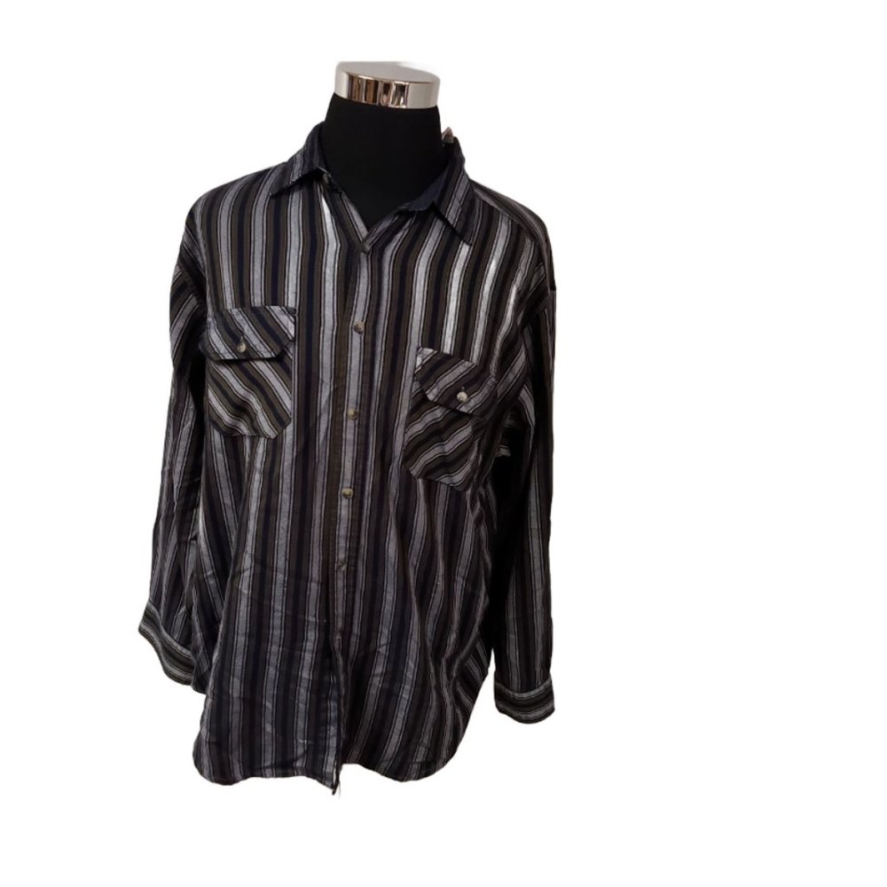 Northwest Territory Mens XL Blue Green Grey Striped Long Sleeve Button Shirt